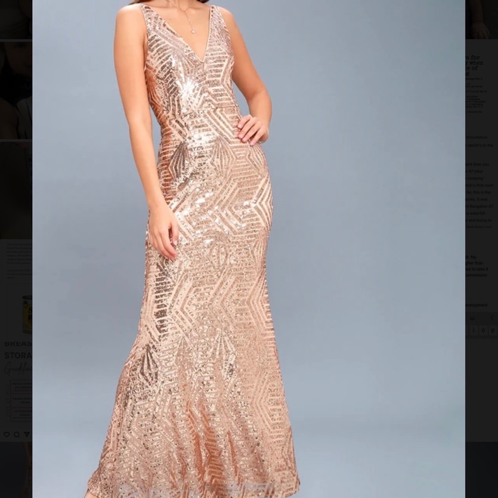 Lulu’s Rose Gold Sequin Maxi Dress XS | Wedding Guest, Formal, Bridesmaid
